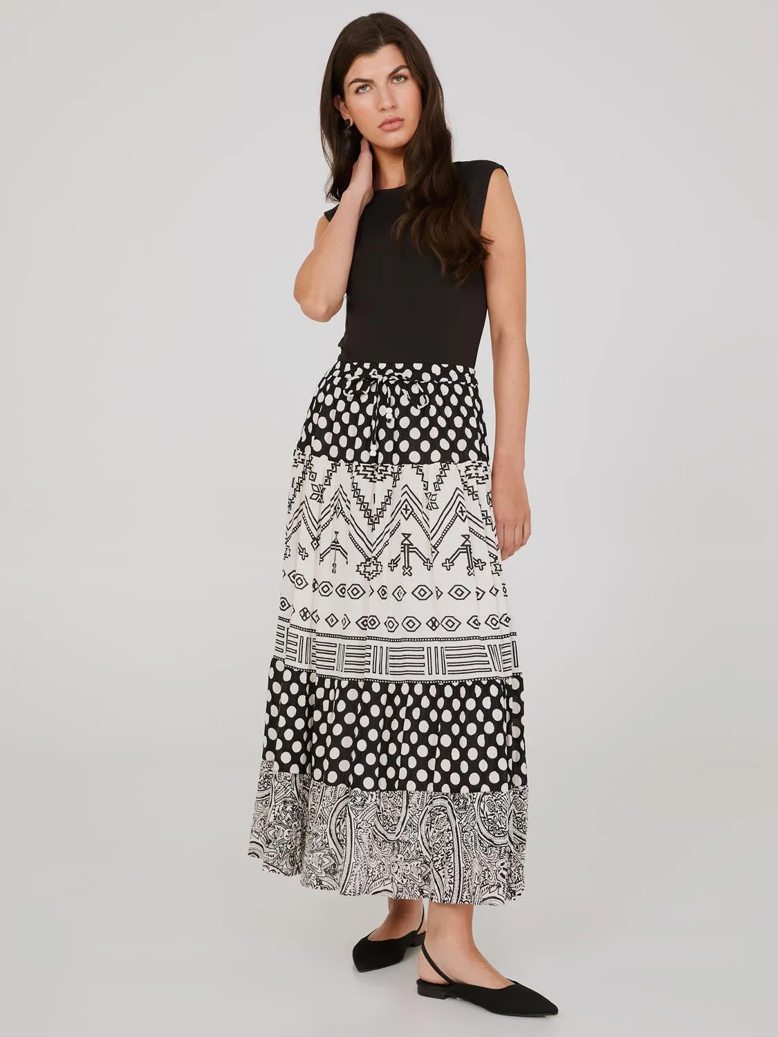 Printed Tiered Maxi Skirt