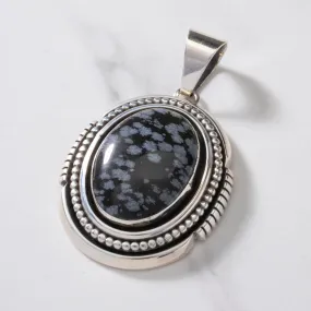 Ray Bennett Snowflake Obsidian Navajo USA Native American Made 925 Sterling Silver Pendant