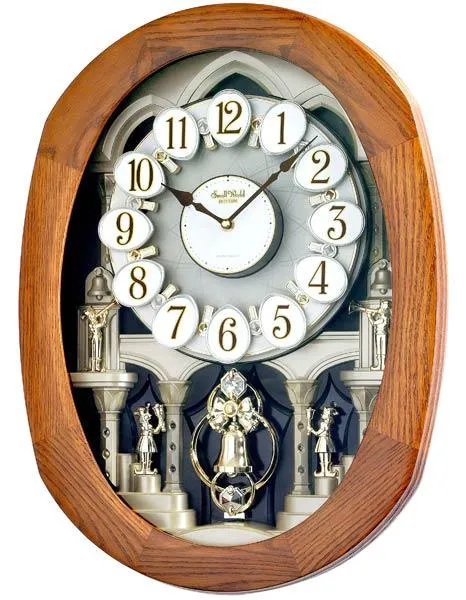 Rhythm Joyful Encore Magic Motion Wall Clock with 18 Melodies - Oak Wood Case