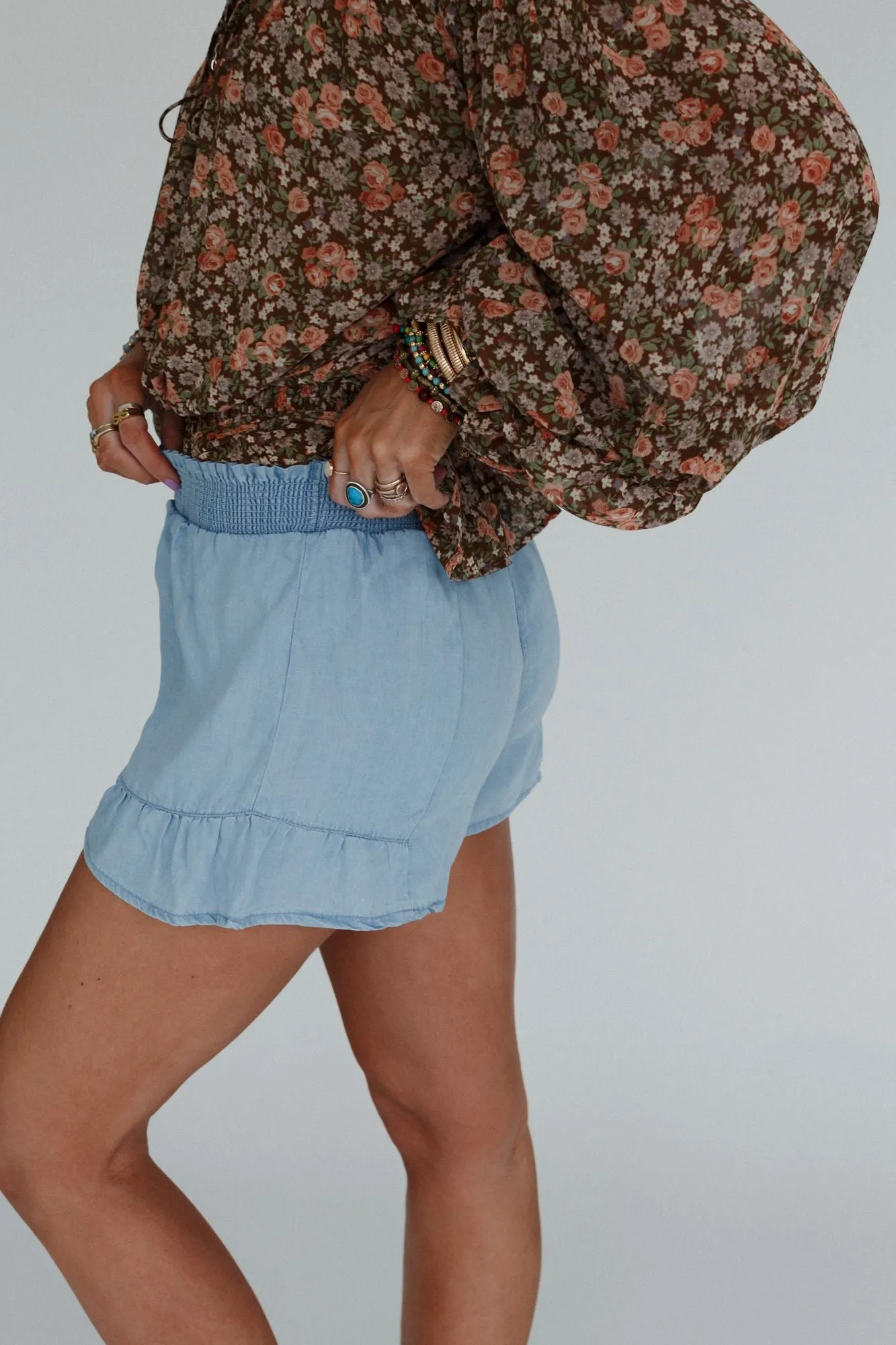 Ruffle Daze Shorts - Light Blue