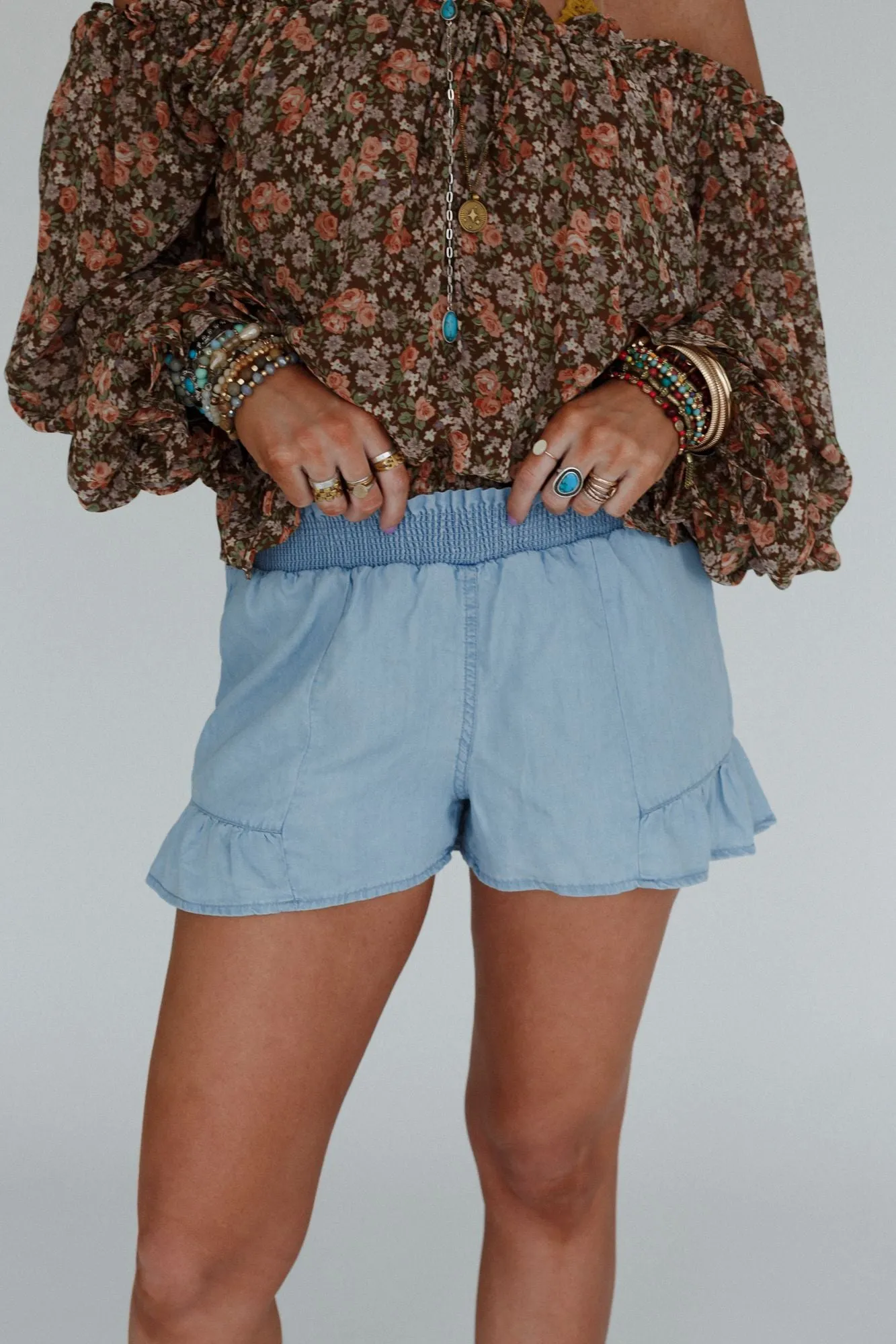 Ruffle Daze Shorts - Light Blue