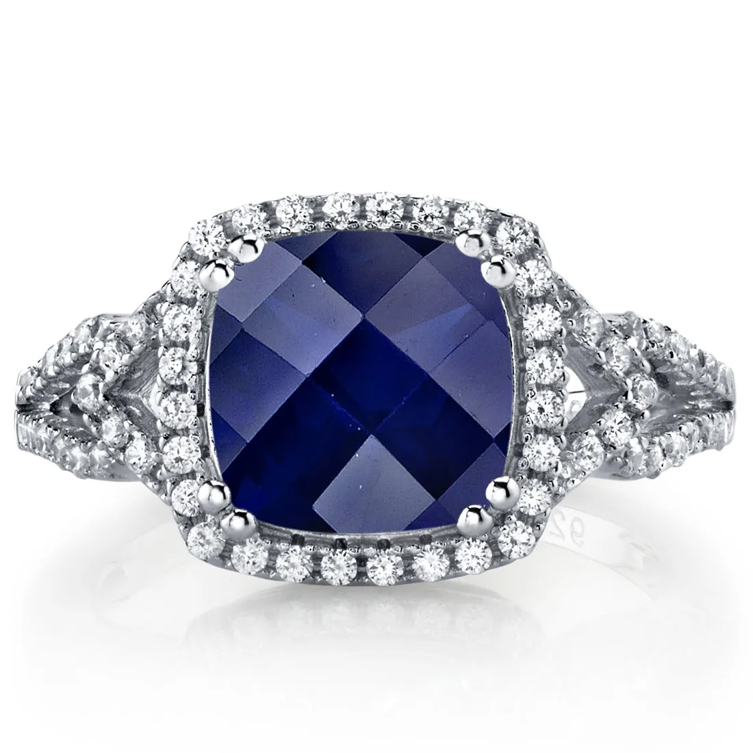 Sapphire Cushion Cut Checkerboard Ring Sterling Silver 3.00 Carats Size 7