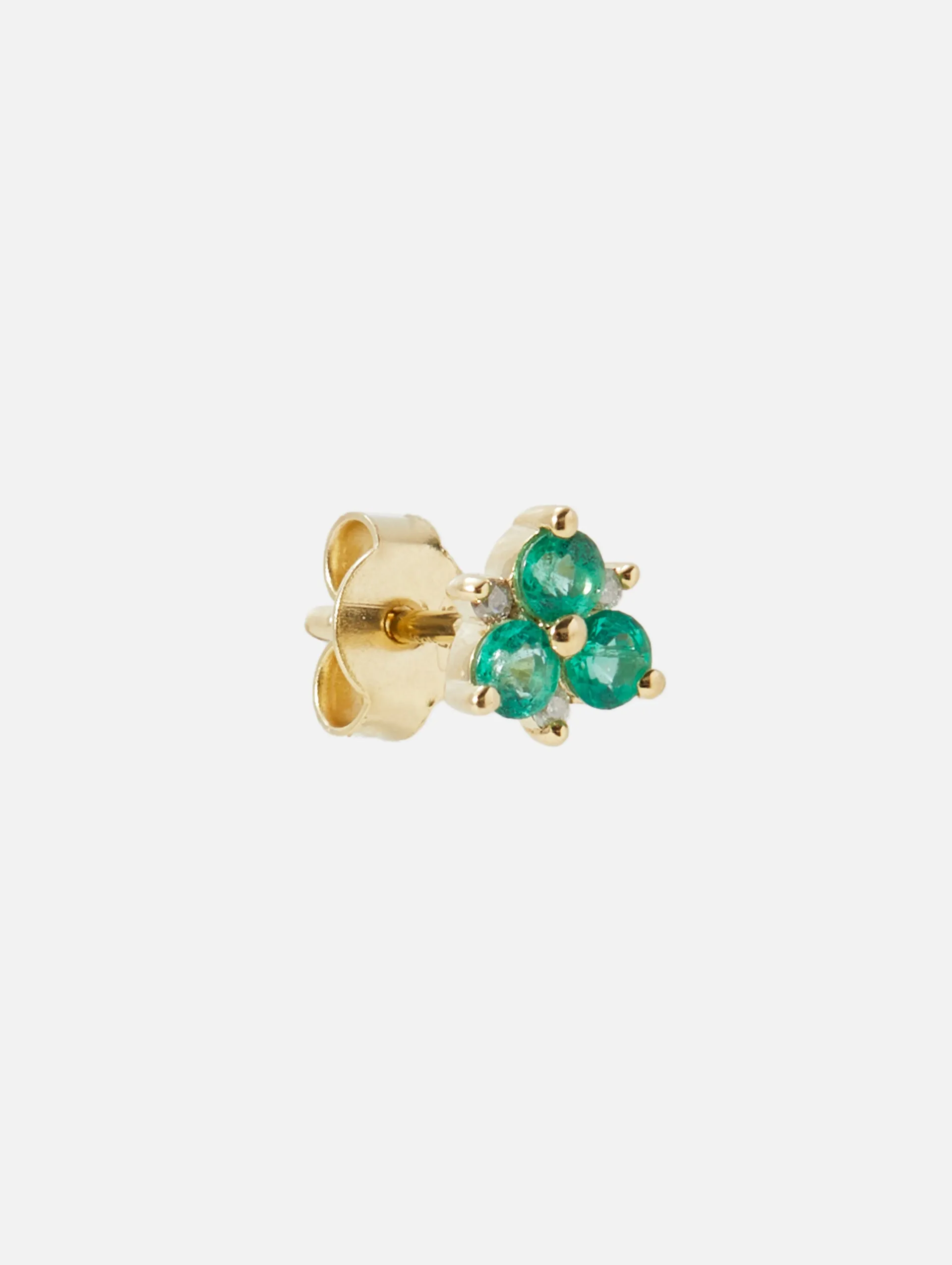 Single Emerald Pave Flower Stud Earring