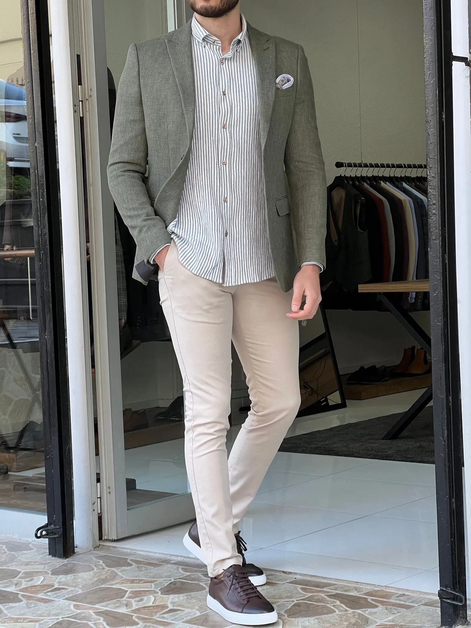 Slim Fit Cotton Green Jacket