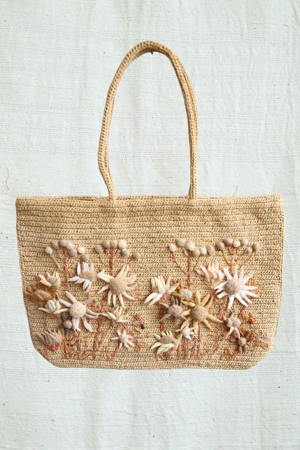 SOPHIE DIGARD FLANNEL FLOWER CROCHET RAFFIA BAG SESAME