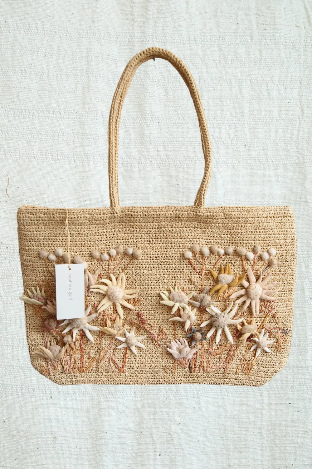 SOPHIE DIGARD FLANNEL FLOWER CROCHET RAFFIA BAG SESAME