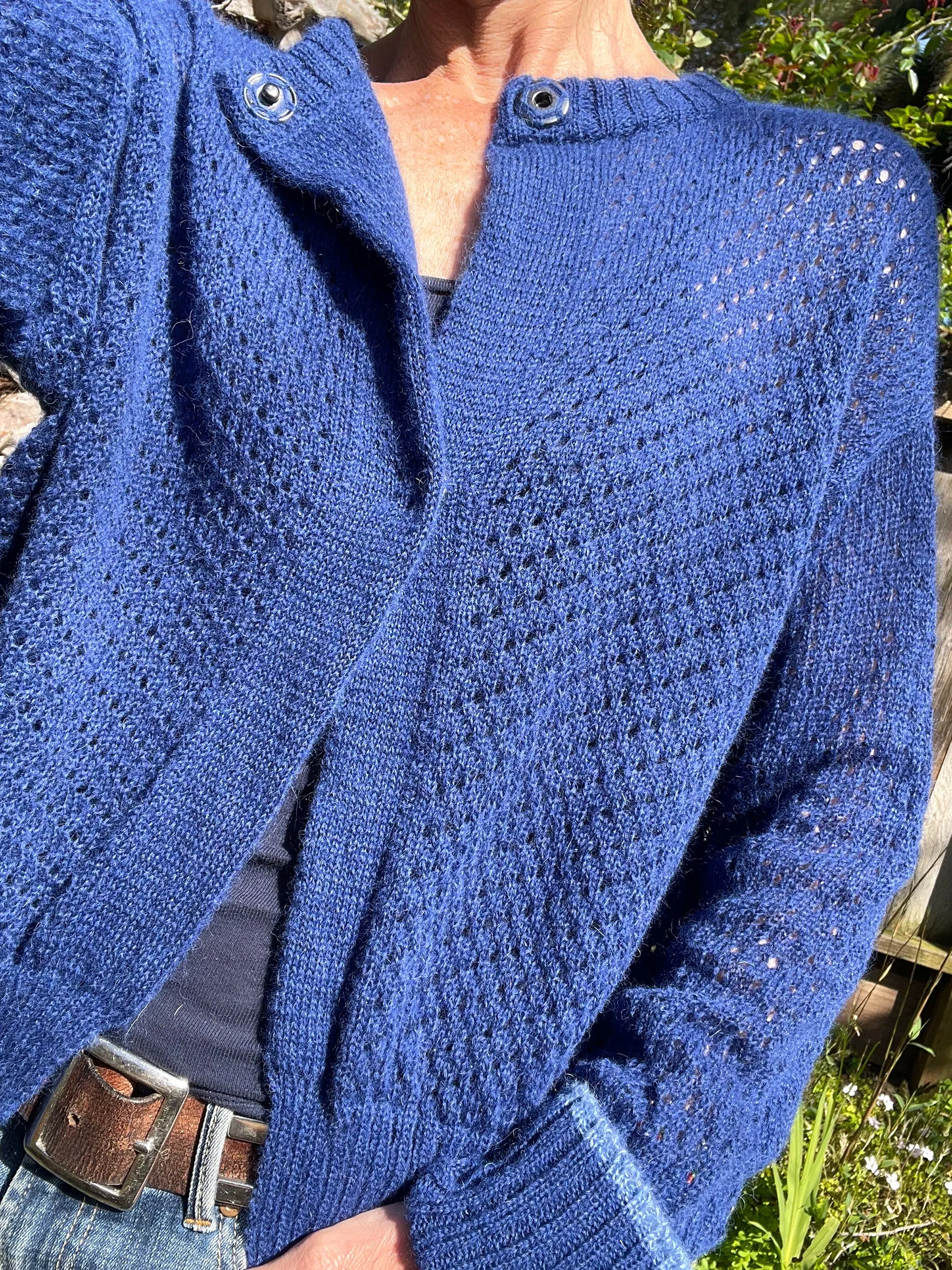 Starry Pointelle Cropped Cardigan - Electric Blue