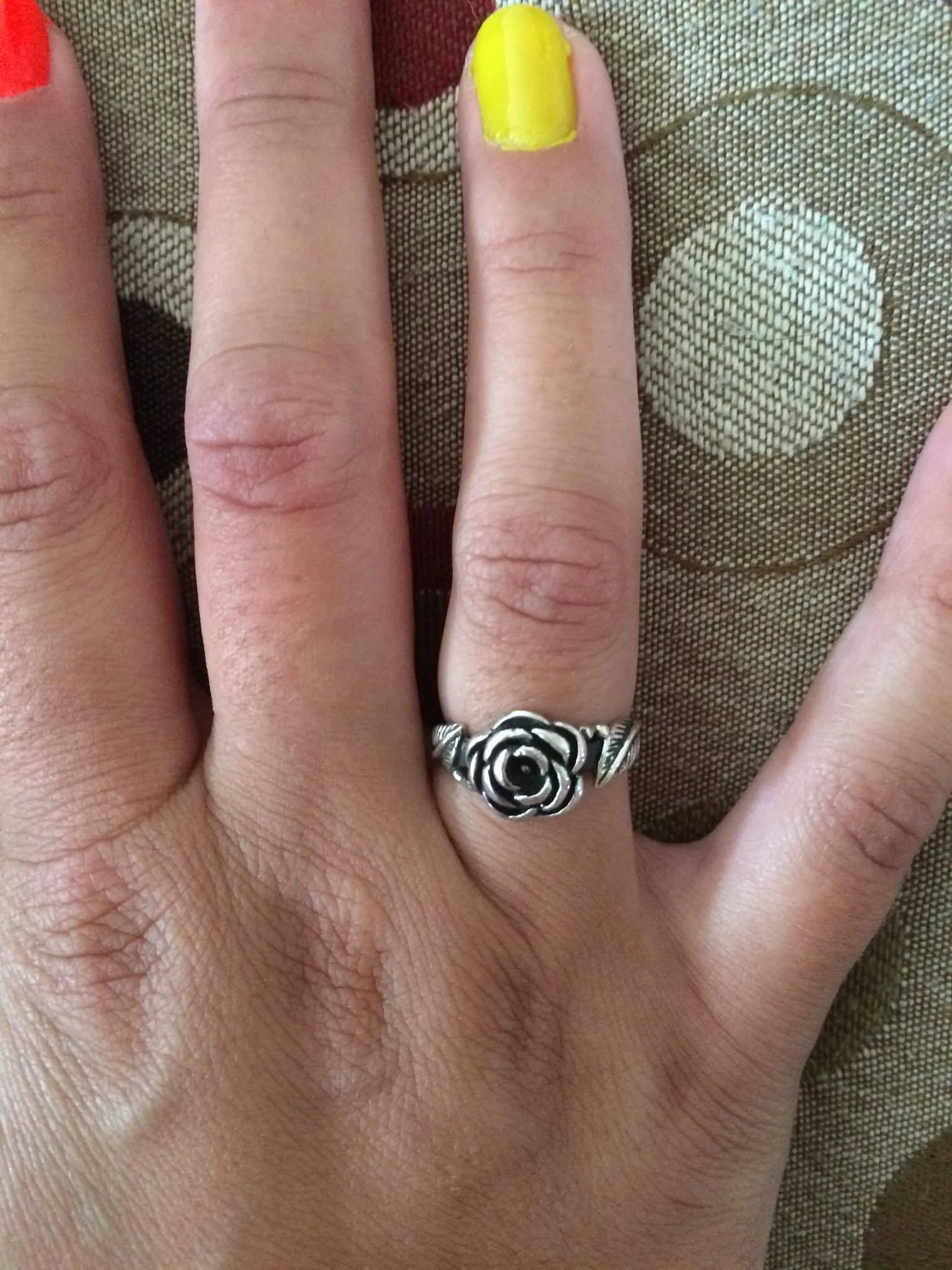 Sterling Silver Rose Flower with Leaves Ring