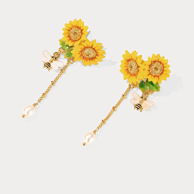 Sunflower & Bee Earrings