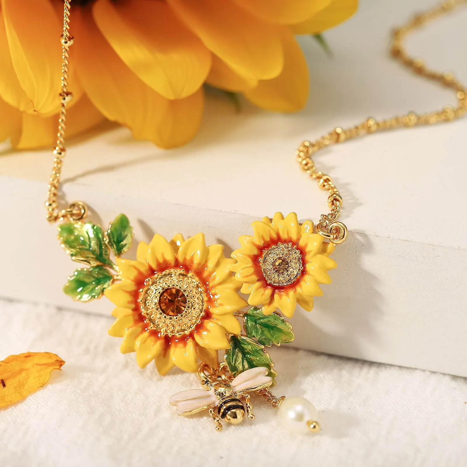 Sunflower & Bee Necklace