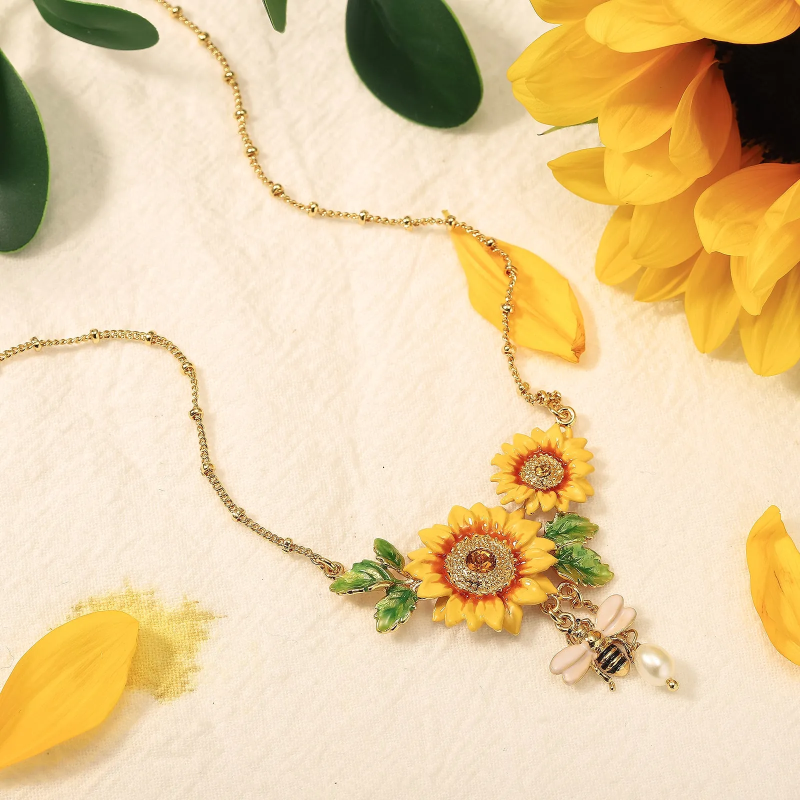 Sunflower & Bee Necklace