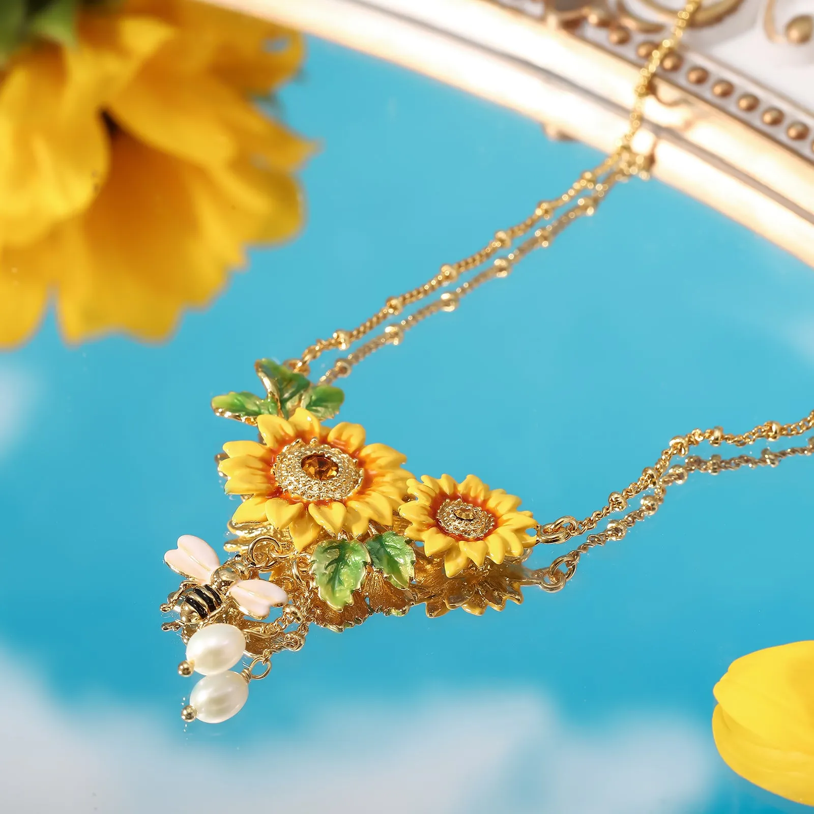 Sunflower & Bee Necklace