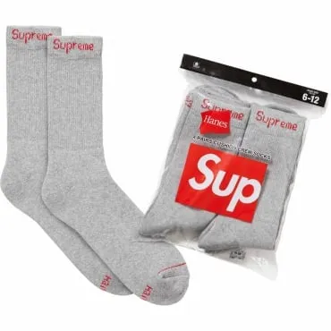 SUPREME/HANES CREW SOCKS (4 PACK) Grey