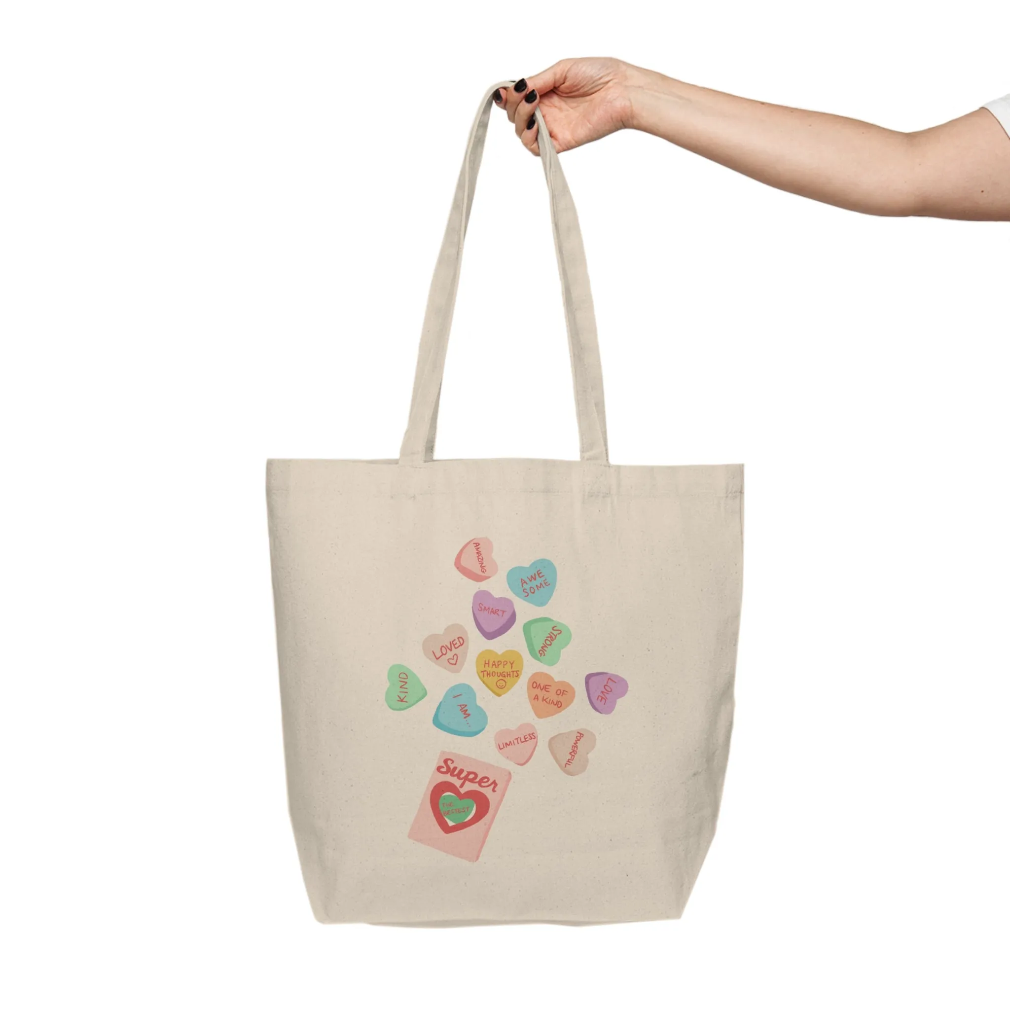 Sweet Candy Hearts Canvas Tote