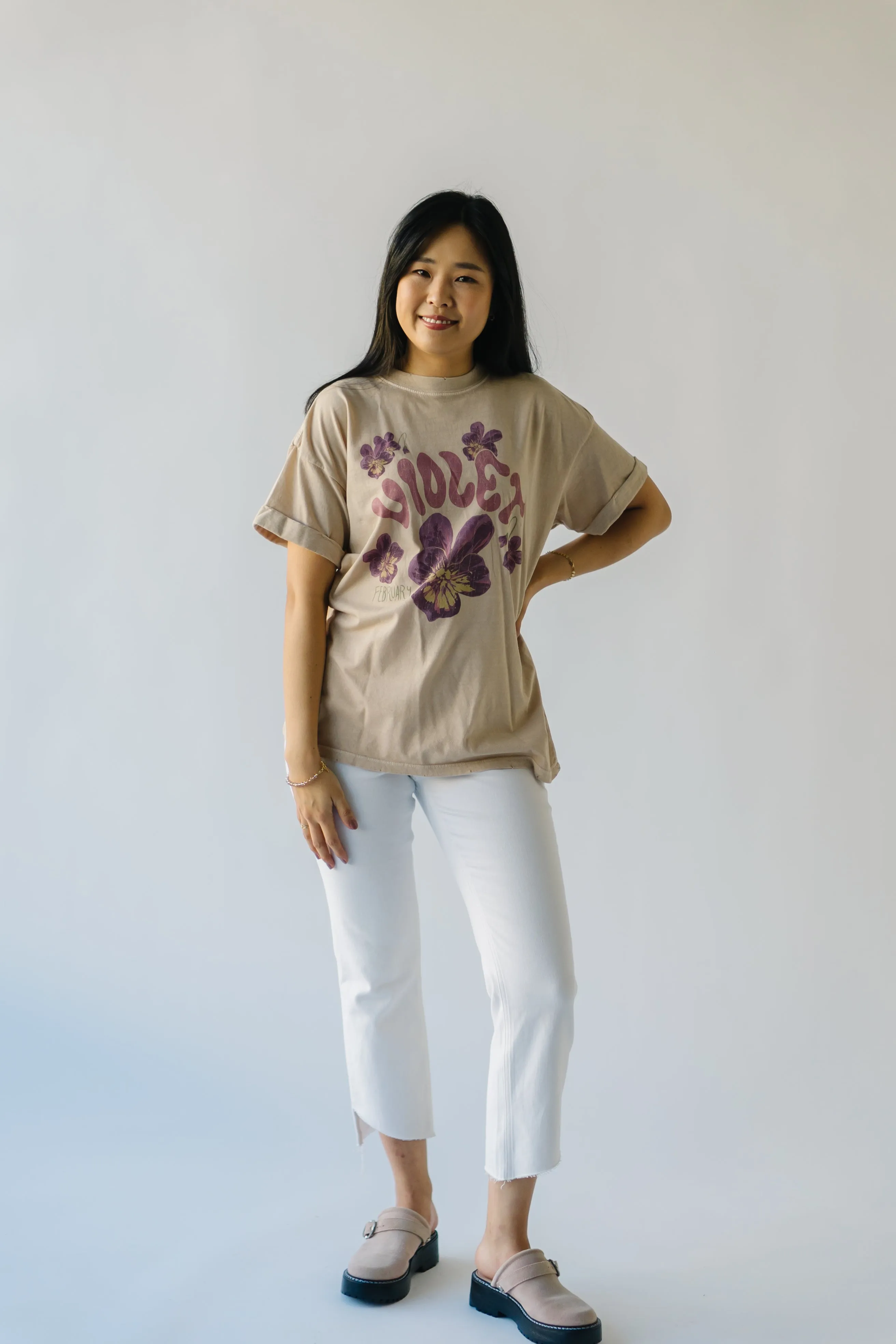 The February Violet Tee in Sand