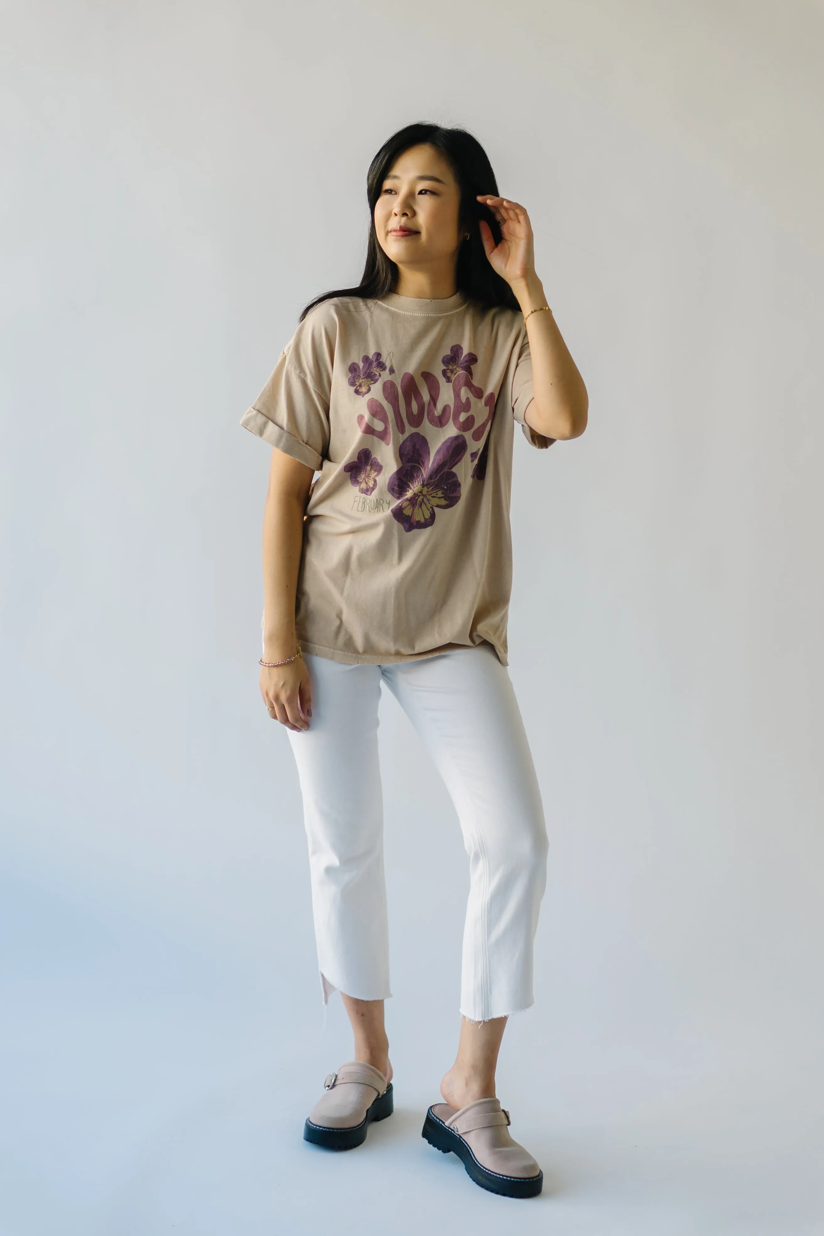 The February Violet Tee in Sand