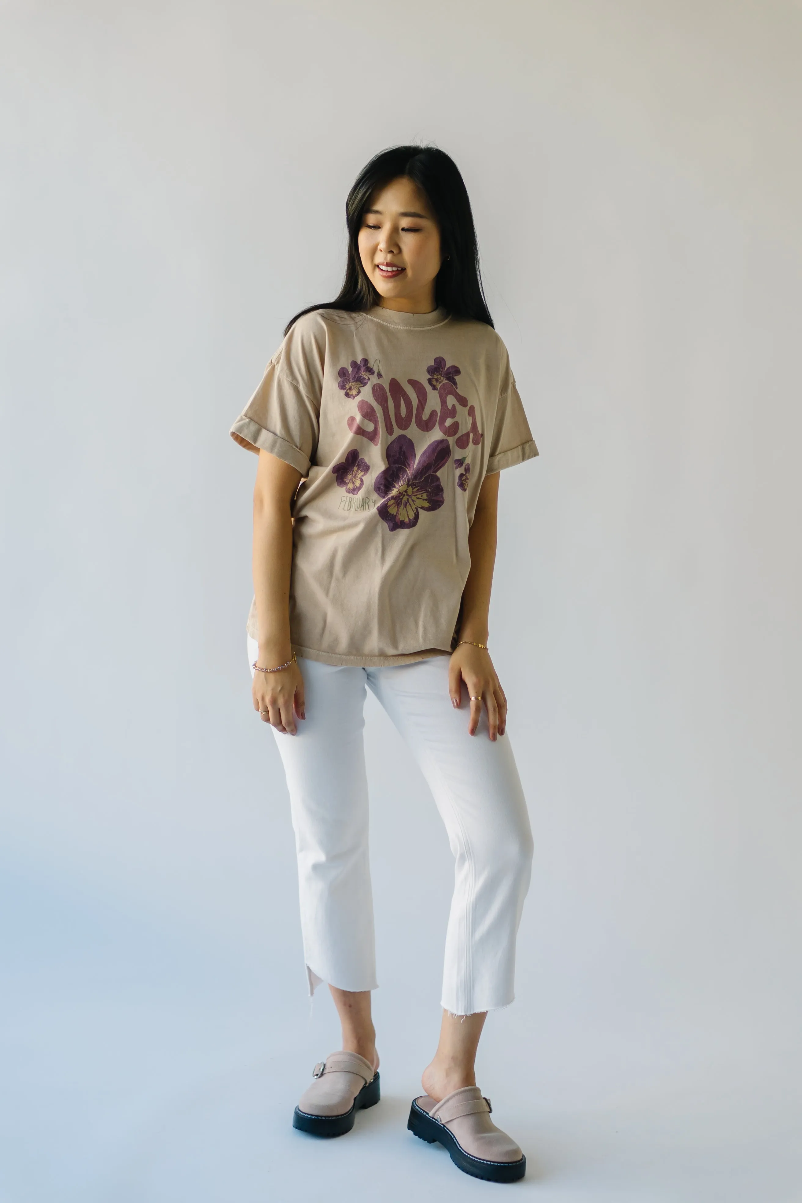 The February Violet Tee in Sand