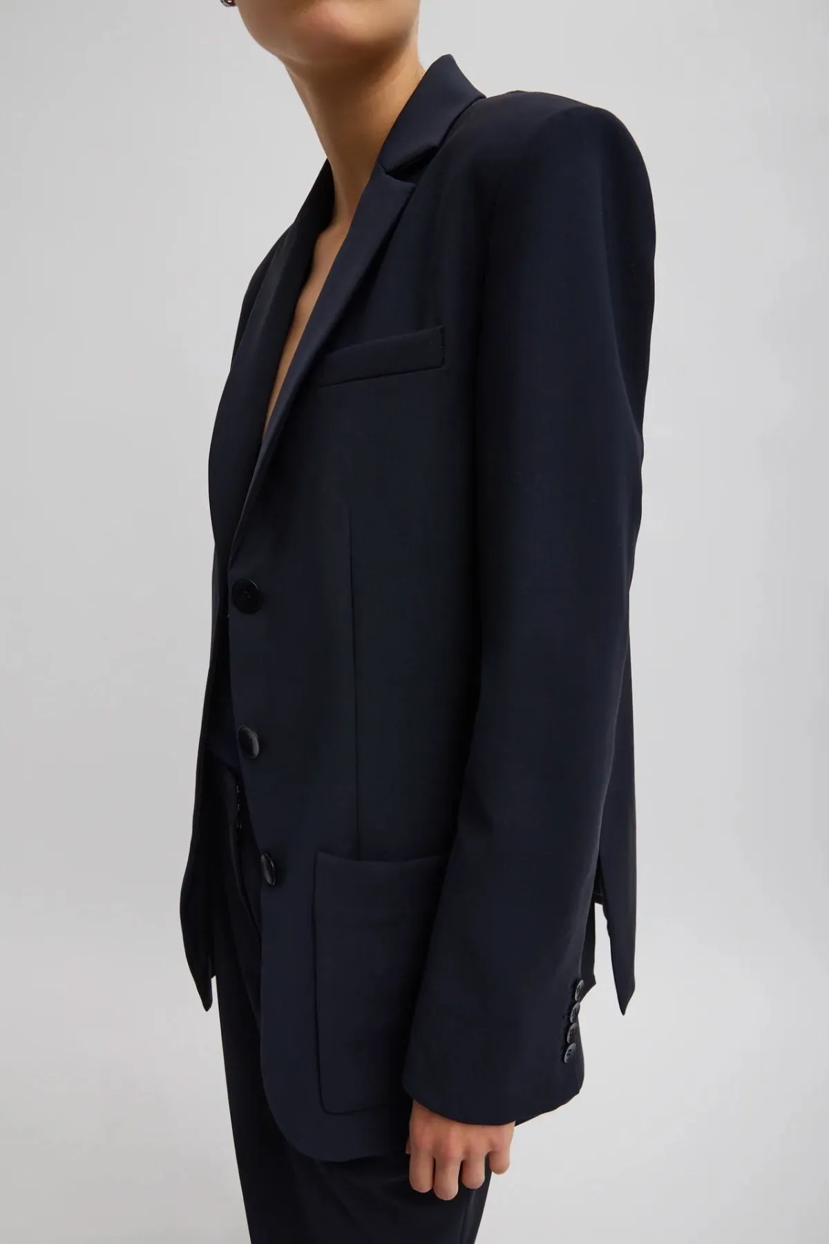 Tibi Tropical Wool Max Blazer - Navy