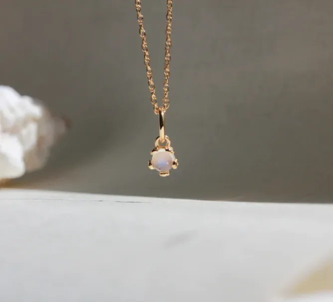 Tiny Moonstone Flower Necklace