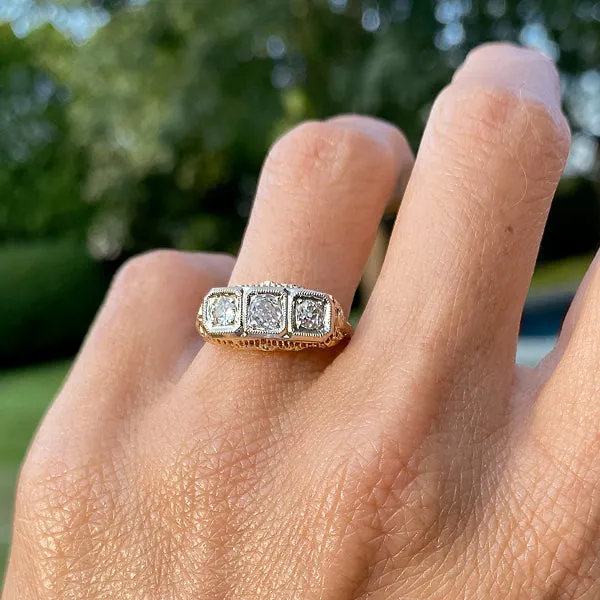 Vintage Three Stone Diamond Filigree Ring