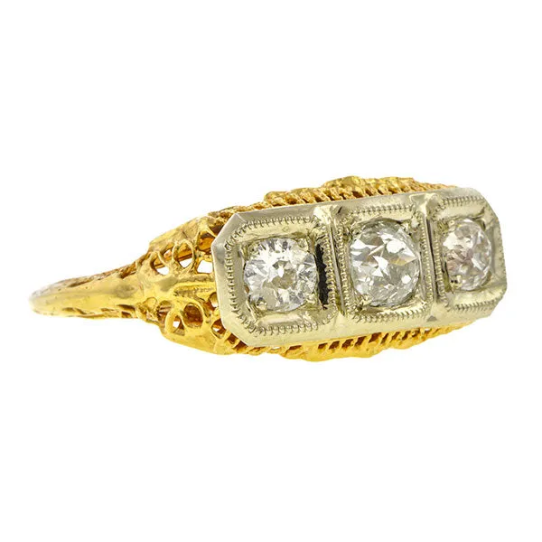 Vintage Three Stone Diamond Filigree Ring