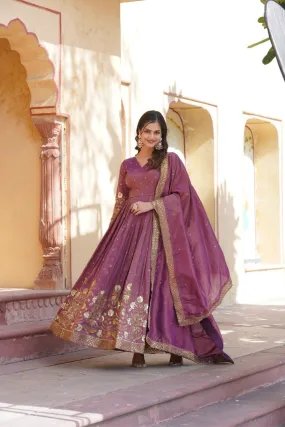 Viscose Embroidery Zari Sequins Work Gown With Dupatta Set