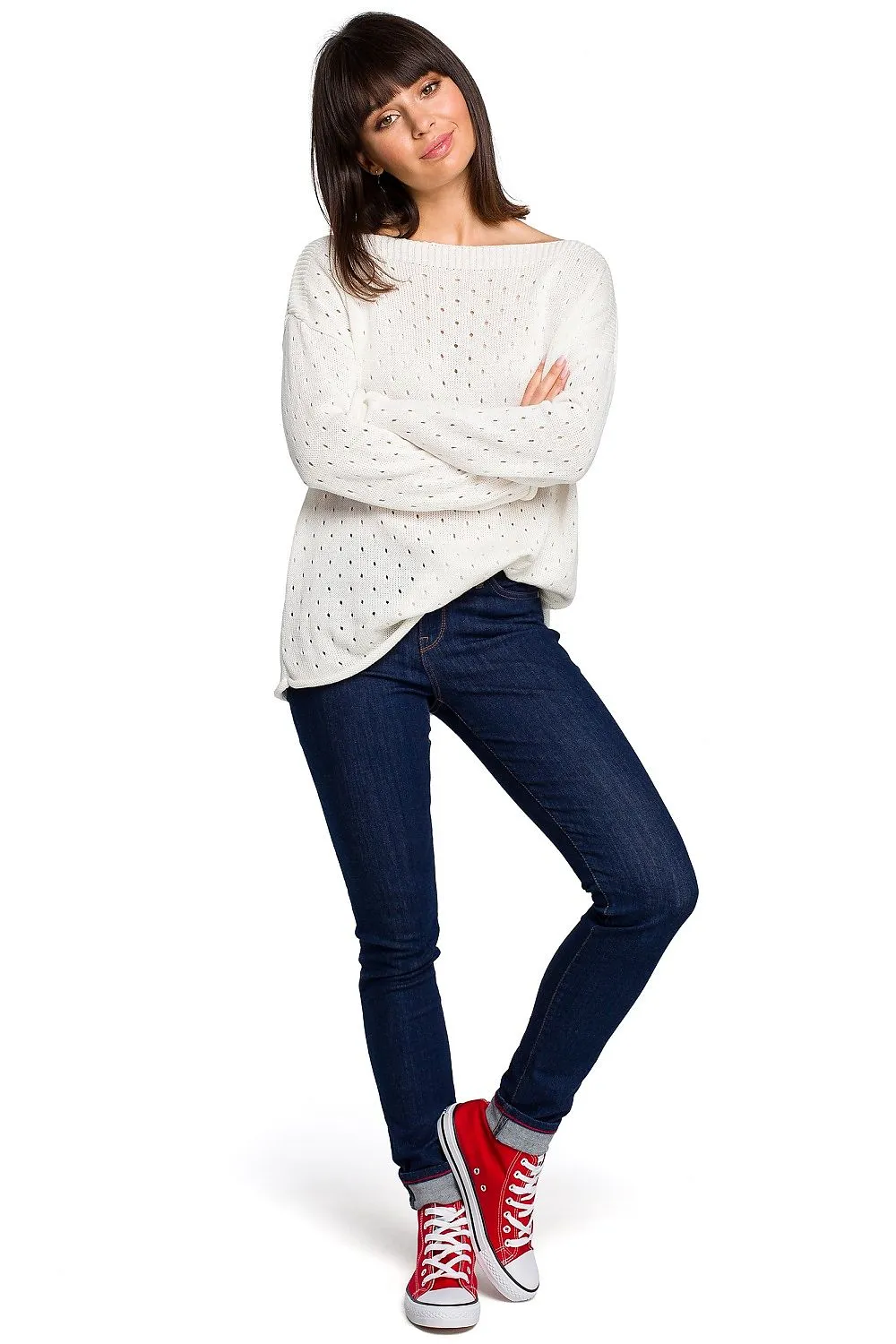 White Cotton Wave Sweater