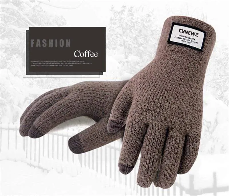 Winter Autumn Men Knitted Gloves Touch Screen High Quality Male Thicken Warm Wool Cashmere Solid Gloves Men Mitten Business