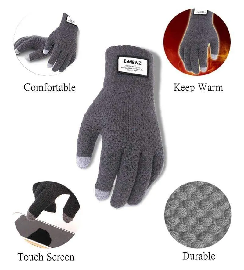 Winter Autumn Men Knitted Gloves Touch Screen High Quality Male Thicken Warm Wool Cashmere Solid Gloves Men Mitten Business