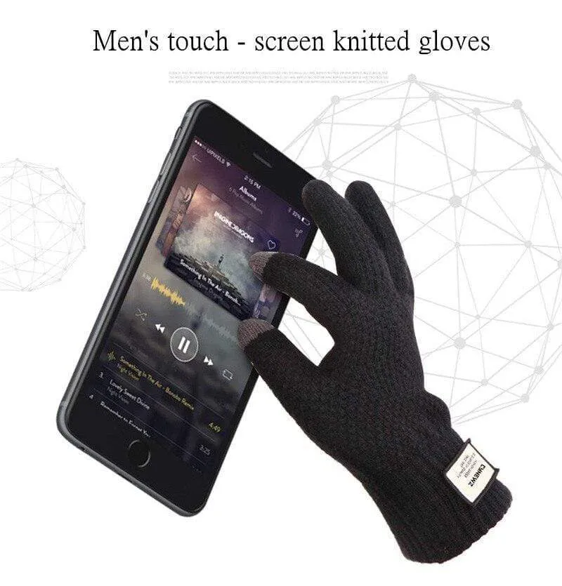 Winter Autumn Men Knitted Gloves Touch Screen High Quality Male Thicken Warm Wool Cashmere Solid Gloves Men Mitten Business