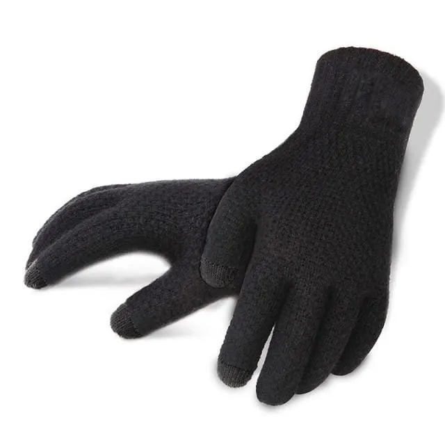 Winter Autumn Men Knitted Gloves Touch Screen High Quality Male Thicken Warm Wool Cashmere Solid Gloves Men Mitten Business