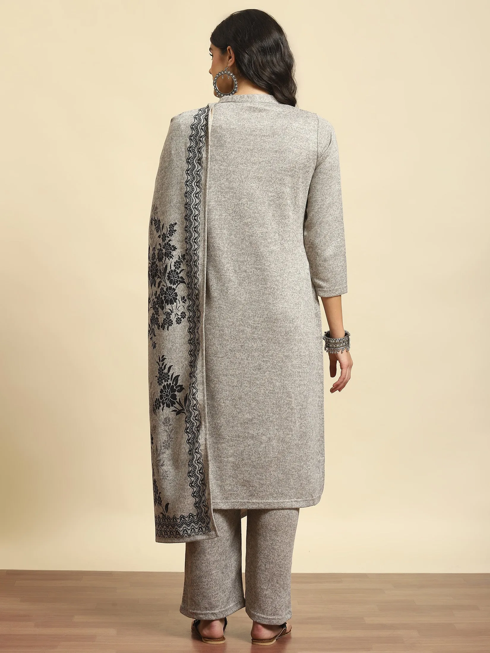 Women Beige Printed Kurta Bottom Dupatta