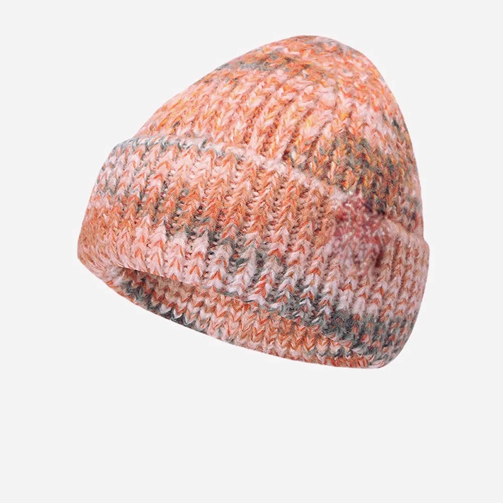 Women Coarse Knitted Mixed Color Letter Label All-match Warmth Beanie Hat