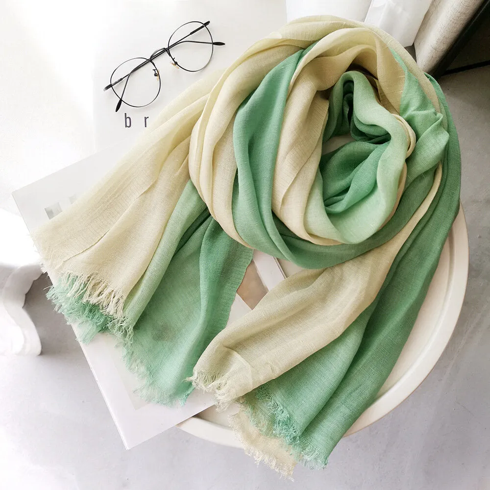 Women Cotton Gradient Contrast Color Ladies Casual Elegant Winter Autumn Keep Warm Neck Protection Multi-purpose Scarf Shawl