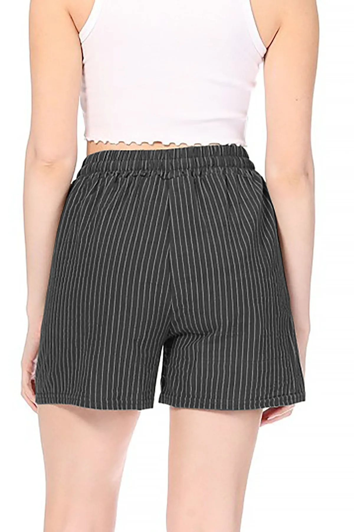 Women's Casual Stripe Elastic Waist Drawstring Pockets Lightweight Short Lounge Pants