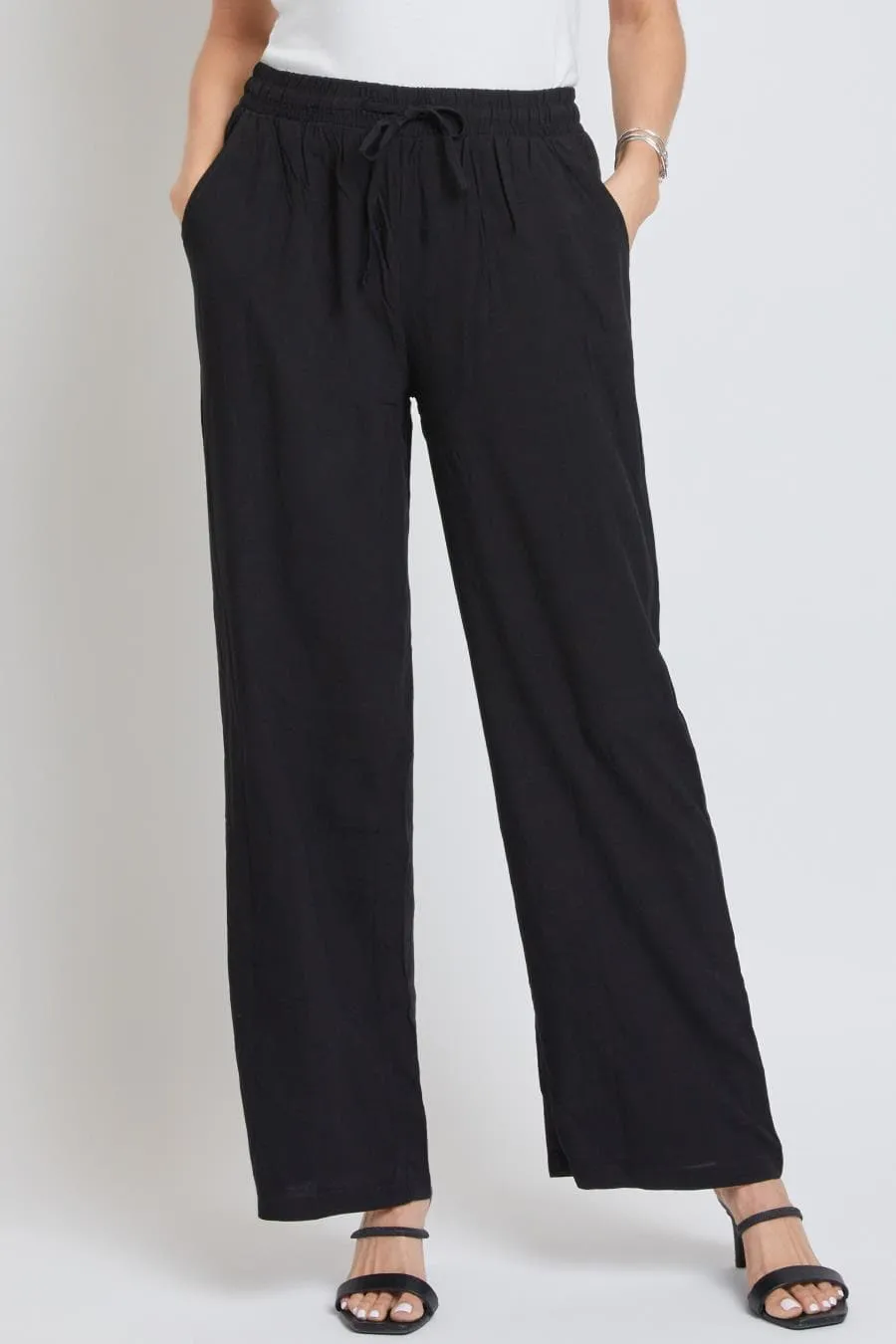 Women's Drawstring Wide Straight Pant with Tie