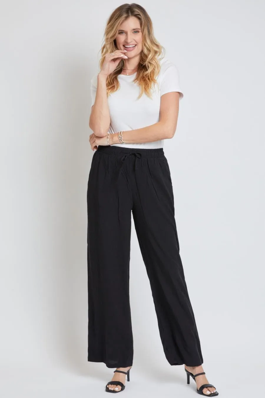 Women's Drawstring Wide Straight Pant with Tie