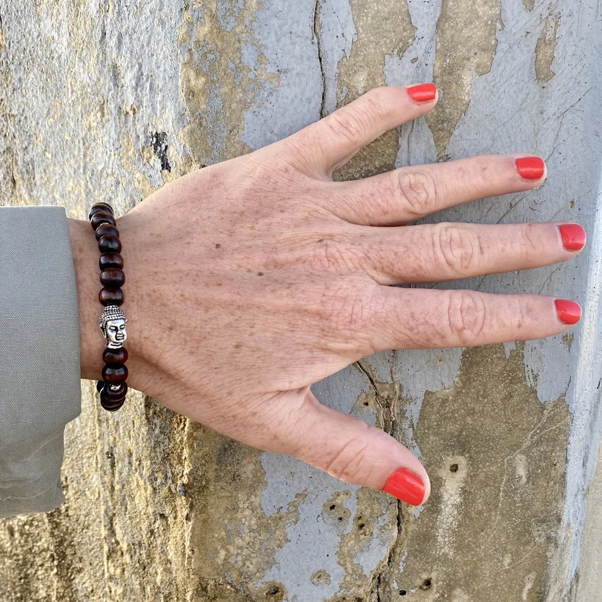 Wood Mala Bracelet with Buddha for Wisdom