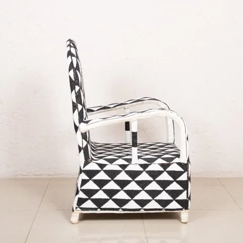 Yoruba Beaded Arm Chair Set of 2 | Black & White Triangles